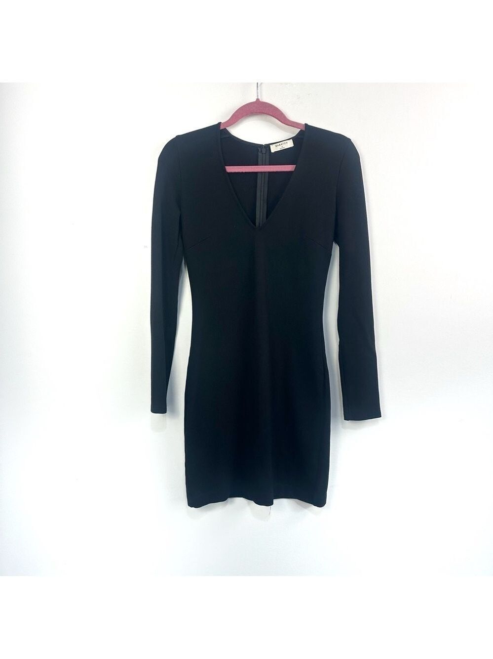 Aritzia Babaton Black V-Neck Long Sleeve Bodycon Mini Dress Sz 4
